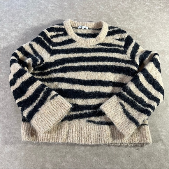 Madewell Shrunken Pullover Wool Alpaca Blend Sweater in Tiger Stripe Size S - Picture 1 of 7